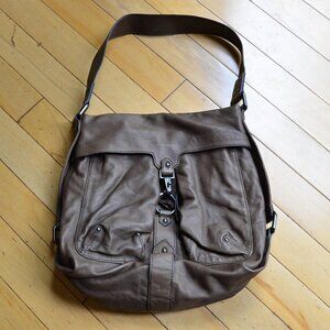 Gianni Bini Brown Leather Satchel Hobo Shoulder Bag Purse